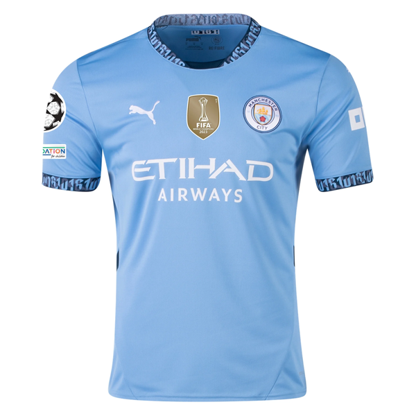 Puma Manchester City Rúben Dias Home Jersey w/ Champions League + Club World Cup Patch 24/25 (Team Light Blue/Marine Blue)