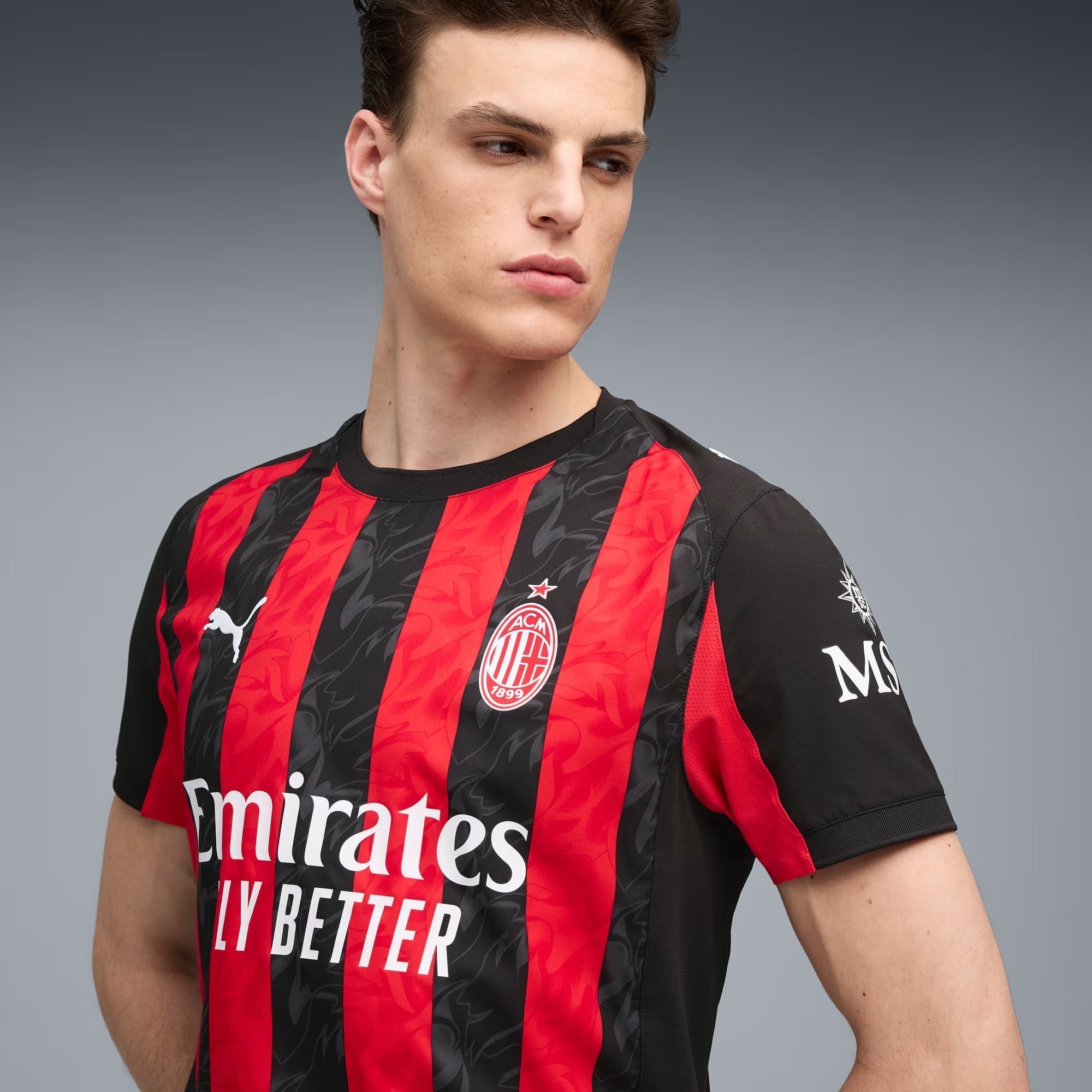 Puma Pulisic Men's AC Milan Authentic Home Jersey 25/26 w/ Seria A Patch (Red/Black)