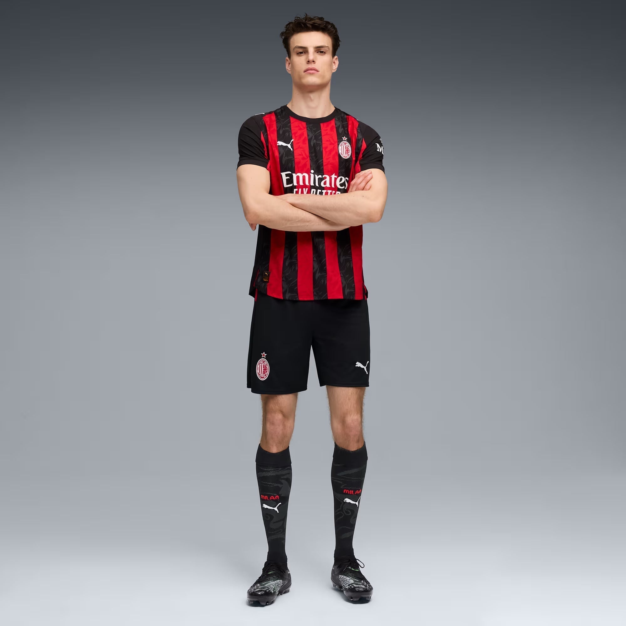 Puma Bondo Men's AC Milan Authentic Home Jersey 25/26 w/ Seria A Patch (Red/Black)