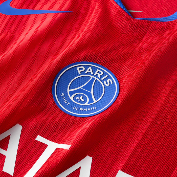 Nike Men's Paris Saint-Germain Authentic Désiré Doué Third Jersey w/ Champions League Patches 25/26 (Sport Red/Hyper Royal)