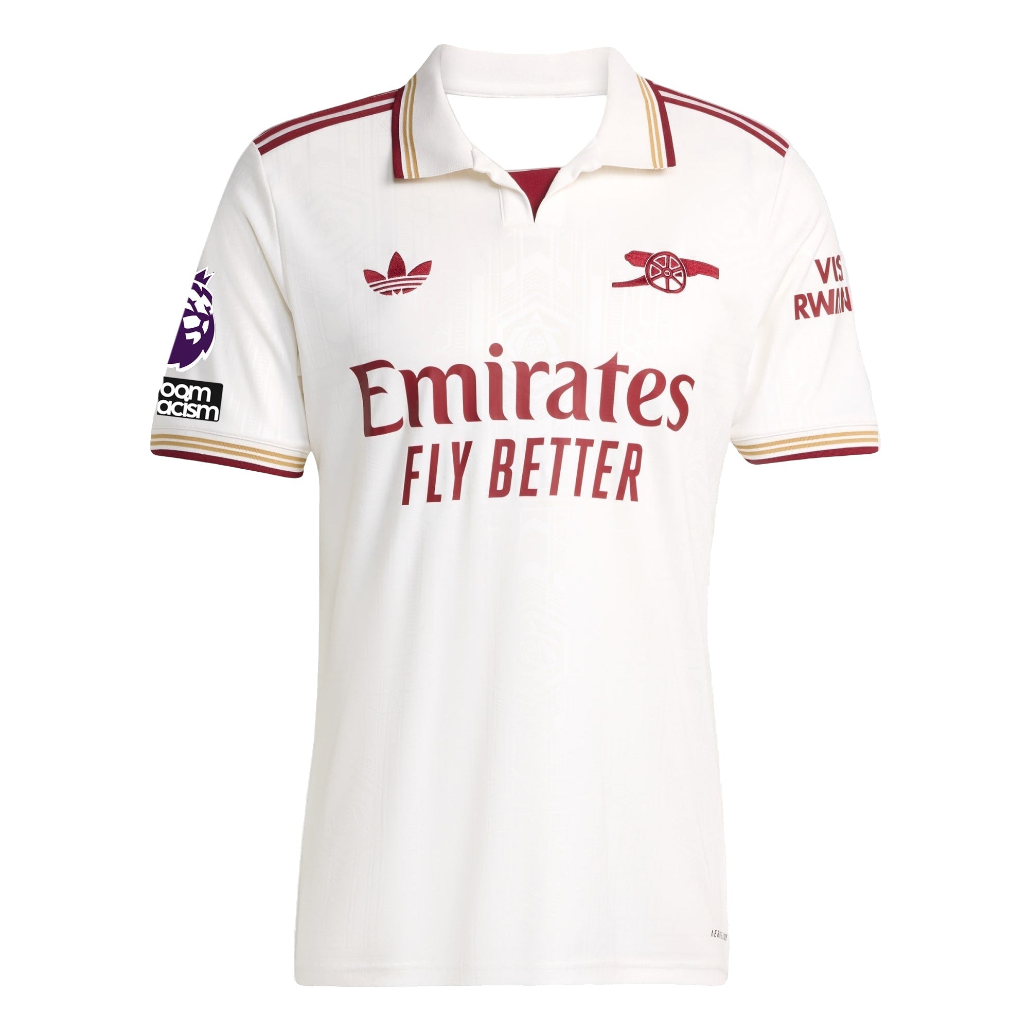 adidas Trossard Men's Arsenal FC Third Jersey 25/26 w/ NRFR + EPL Patches (White/Burgundy)