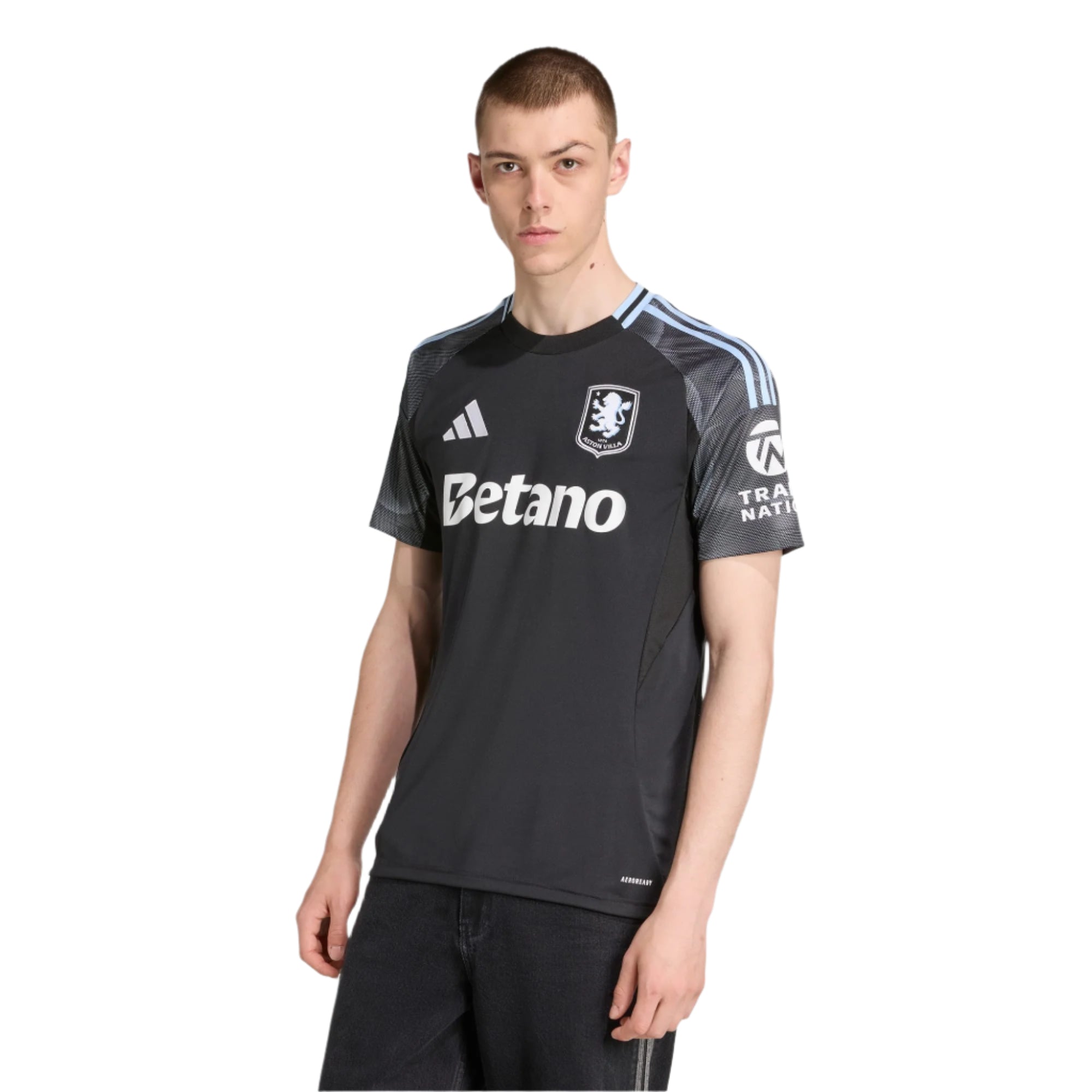 adidas Digne Men's Aston Villa 25/26 Away Jersey w/ EPL + NRFR Patches (Black/Global Blue)