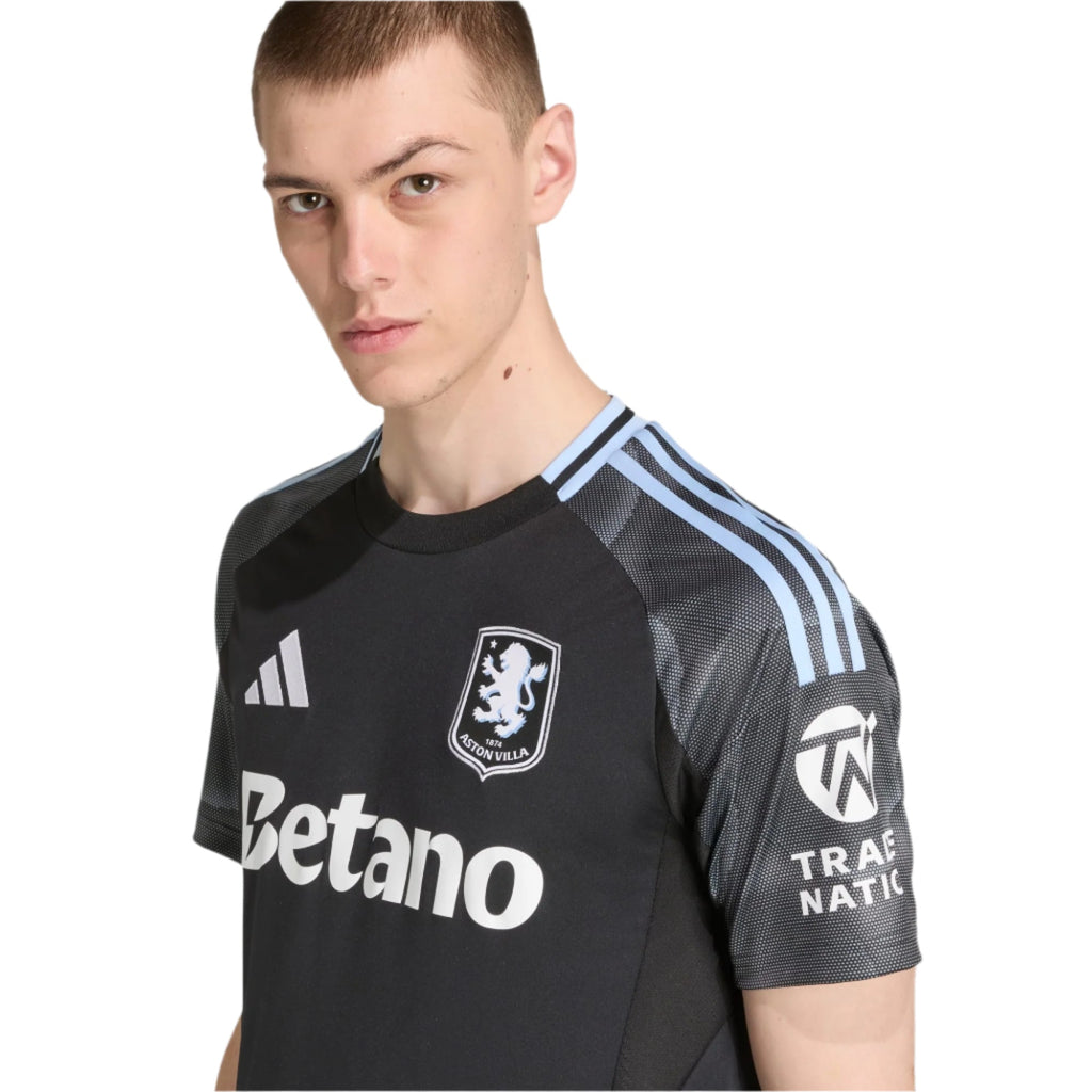 adidas Onana Men's Aston Villa 25/26 Away Jersey w/ EPL + NRFR Patches (Black/Global Blue)