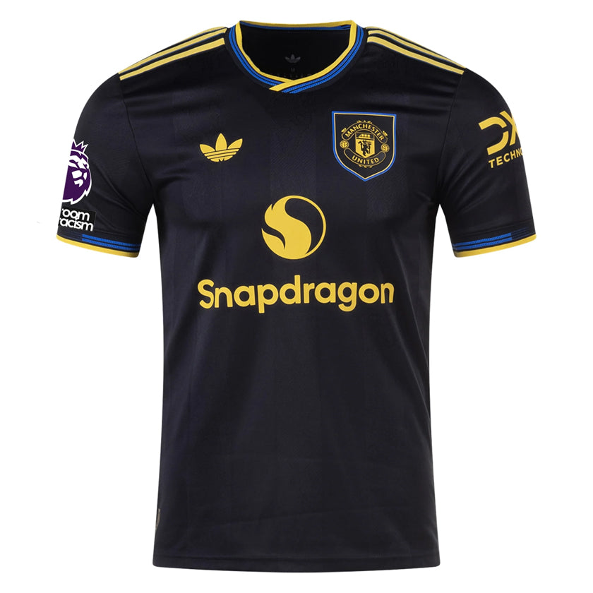 adidas Zirkzee Men's Manchester United Authentic Third Jersey 25/26 w/ NRFR + EPL Patches (Black)