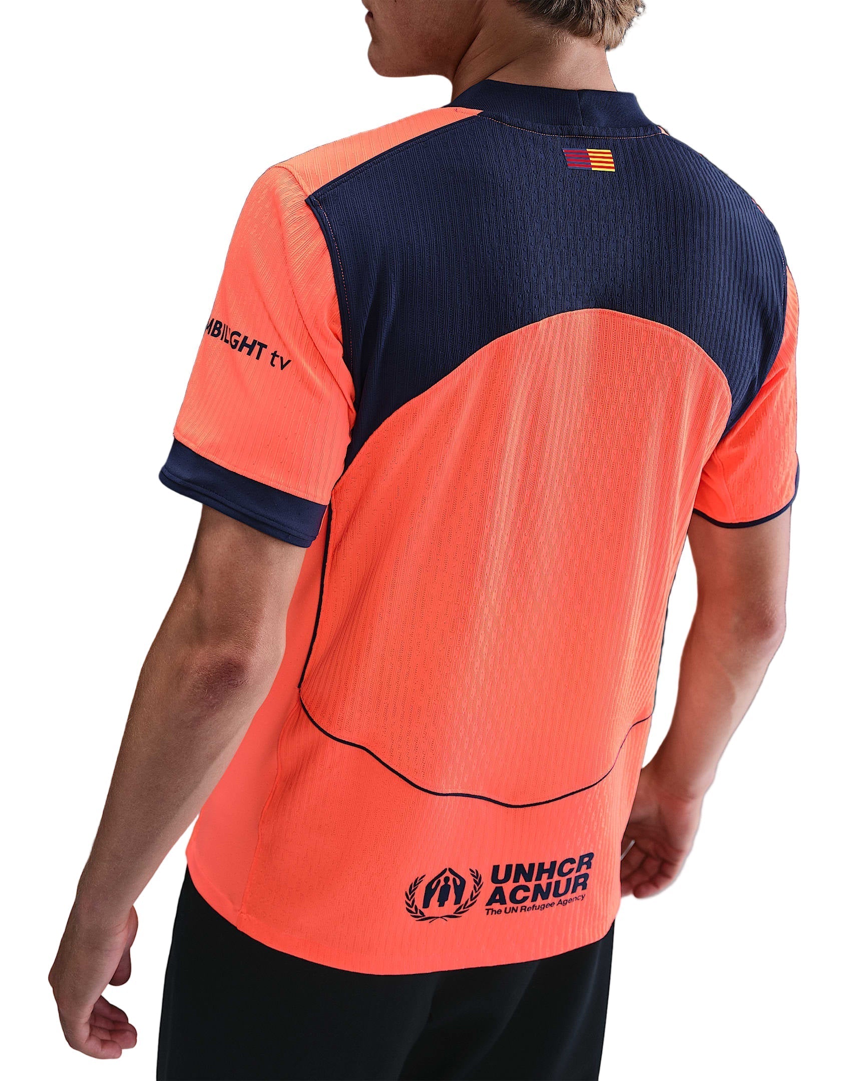 Nike Gavi FC Barcelona Third T90 Authentic Jersey 25/26 w/ Champions League Patches (Mango/Navy)