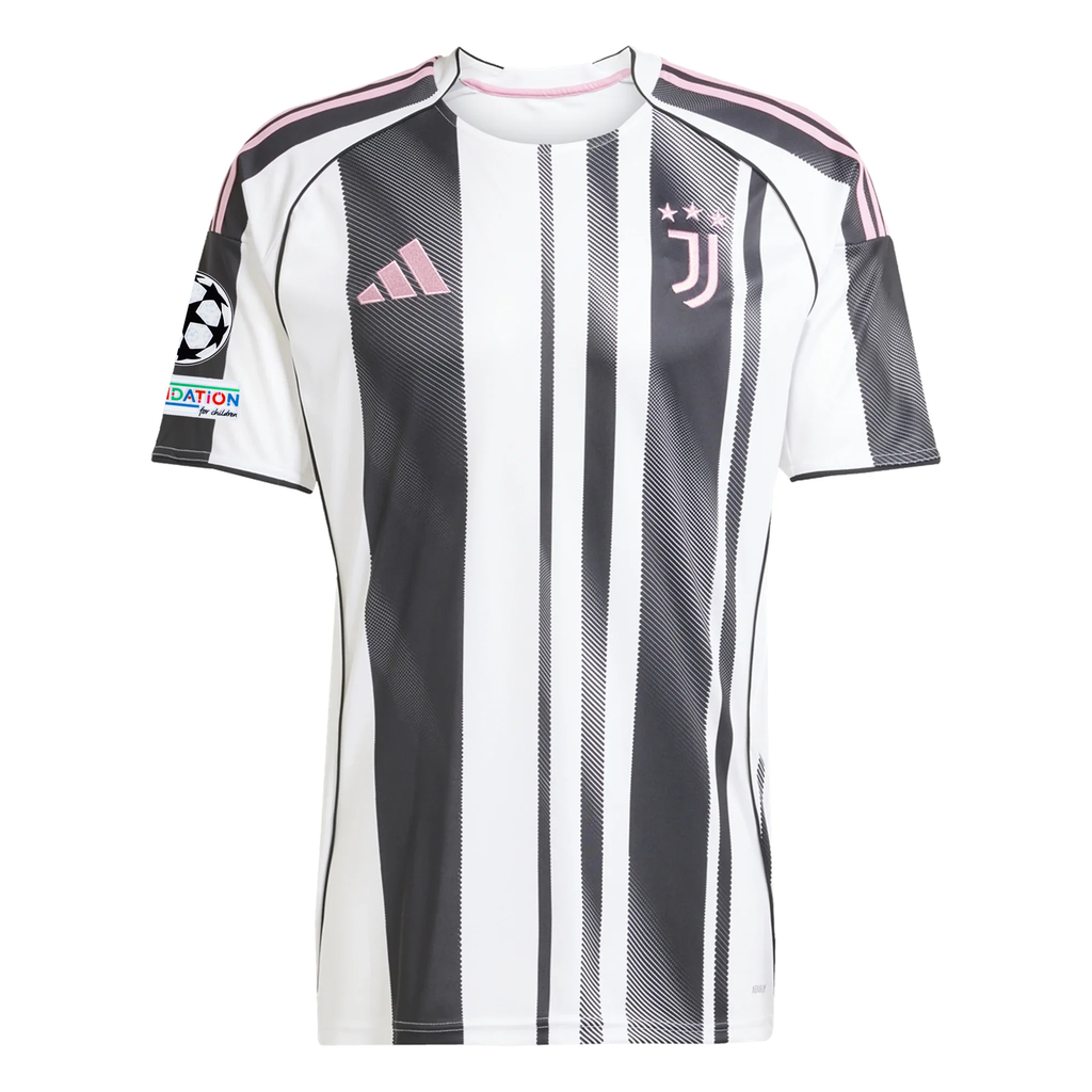 adidas Juventus Adzic Home Jersey w/ Champions League Patches 25/26 (White/Black/Pink)