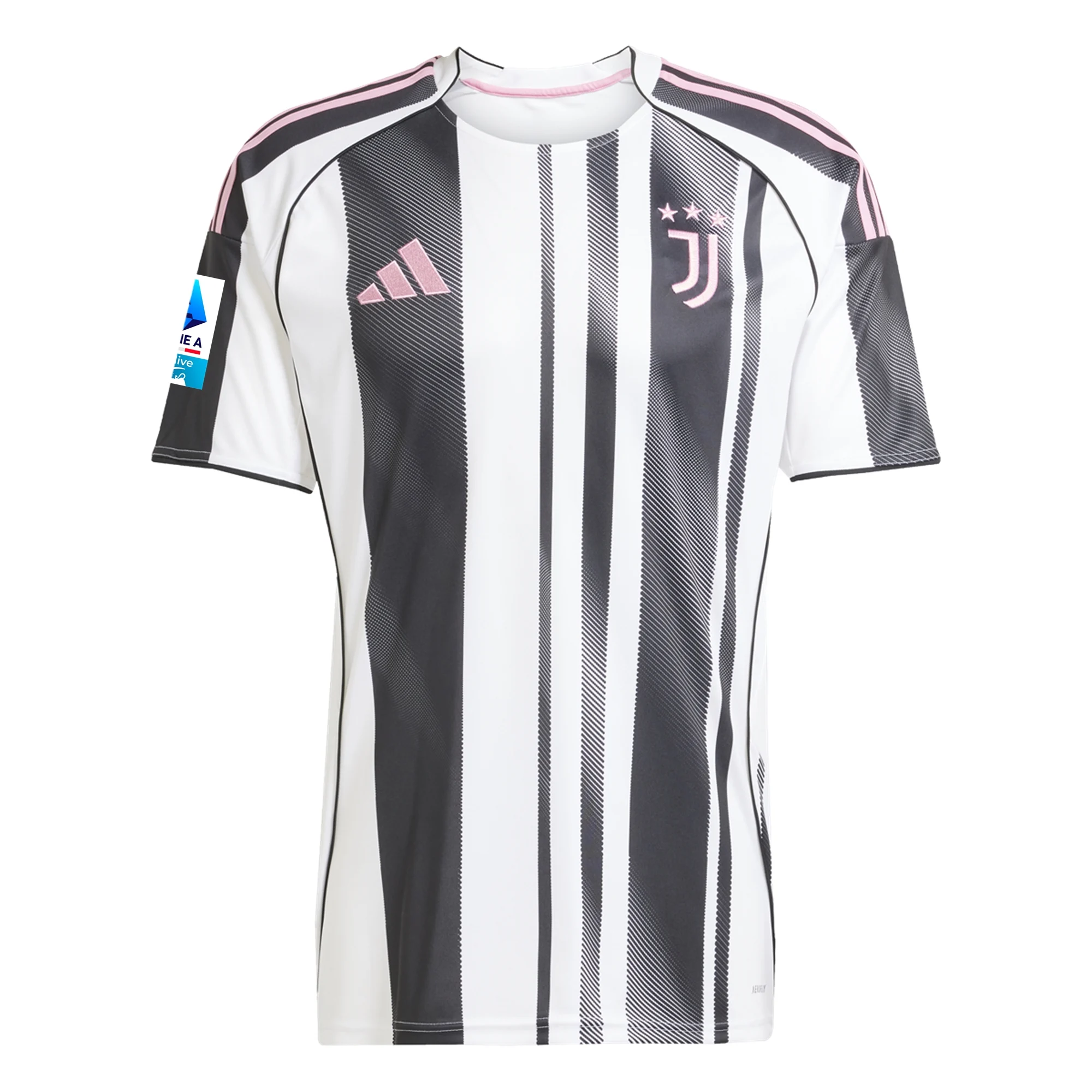 adidas Men's Juventus Vlahovic Home Jersey w/ Serie A Patch 25/26 (White/Black/Pink)