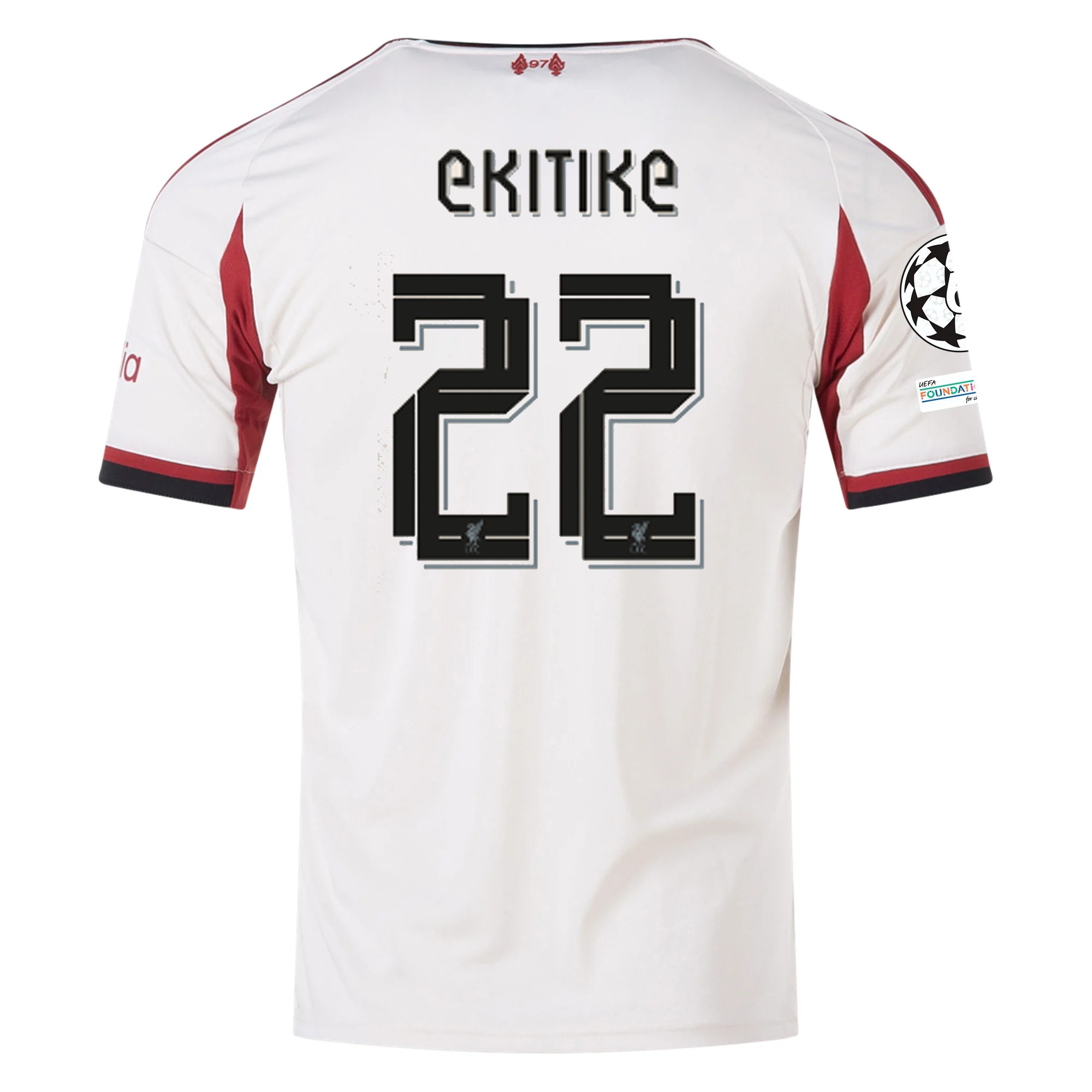 adidas Men's Liverpool Hugo Ekitike Away Jersey w/ Champions League Patches 25/26 (Wonder White)