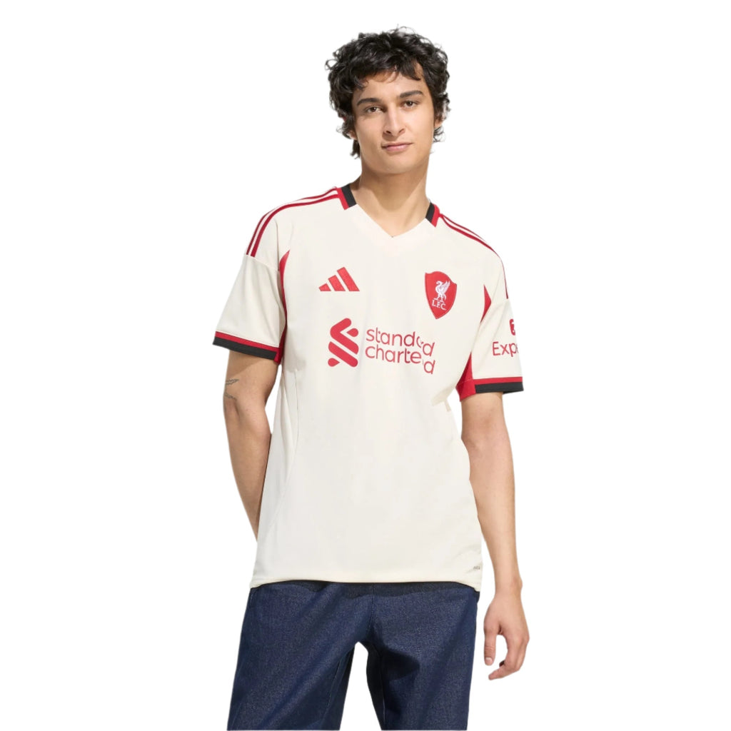 adidas Men's Liverpool Alexis Mac Allister Away Jersey w/ Champions League Patches 25/26 (Wonder White)