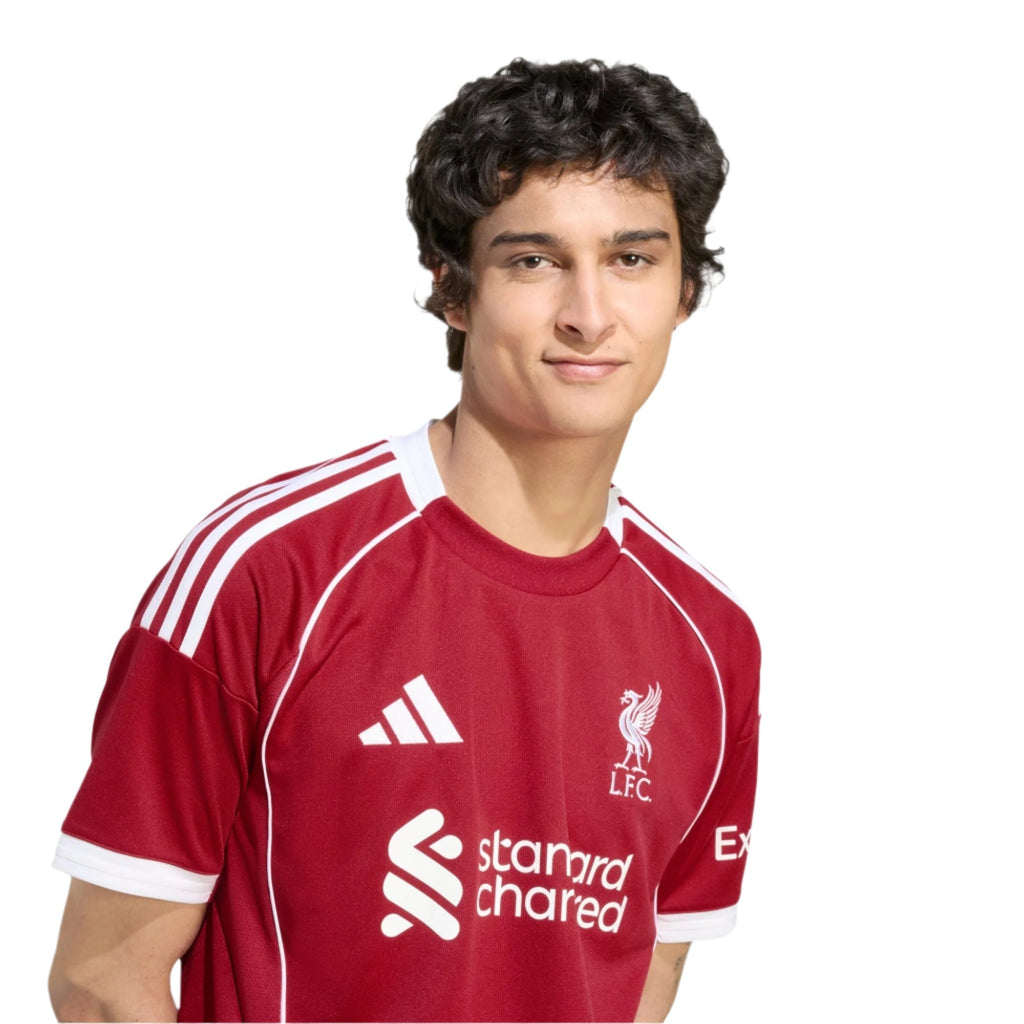 adidas Men's Liverpool Konate Home Jersey 25/26 w/ Champions League Patches (Strawberry Red)