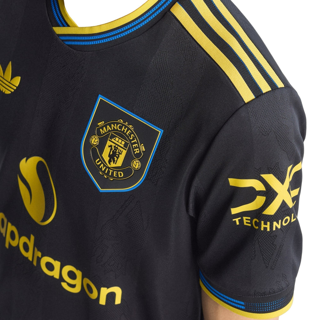 adidas Yoro Men's Manchester United Authentic Third Jersey 25/26 w/ NRFR + EPL Patches (Black)