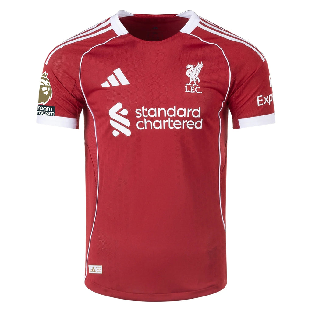 adidas Men's Liverpool FC Authentic Ekitike Home Jersey 25/26 w/ EPL + NRFR Patches (Strawberry Red)