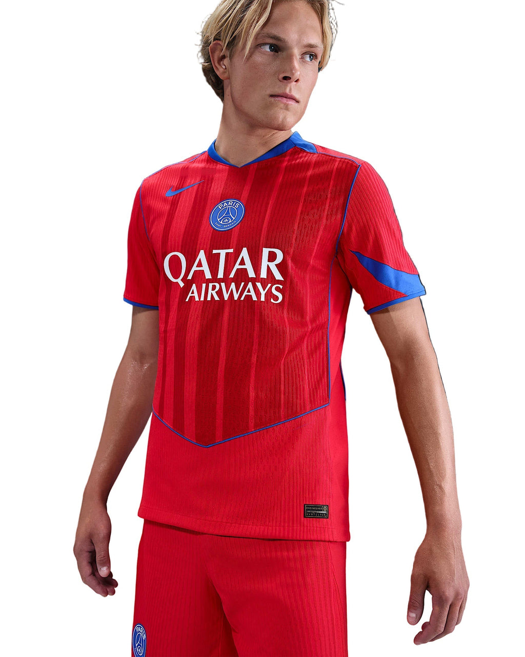 Nike Men's Paris Saint-Germain Authentic Third Jersey w/ Champions League Patches 25/26 (Sport Red/Hyper Royal)