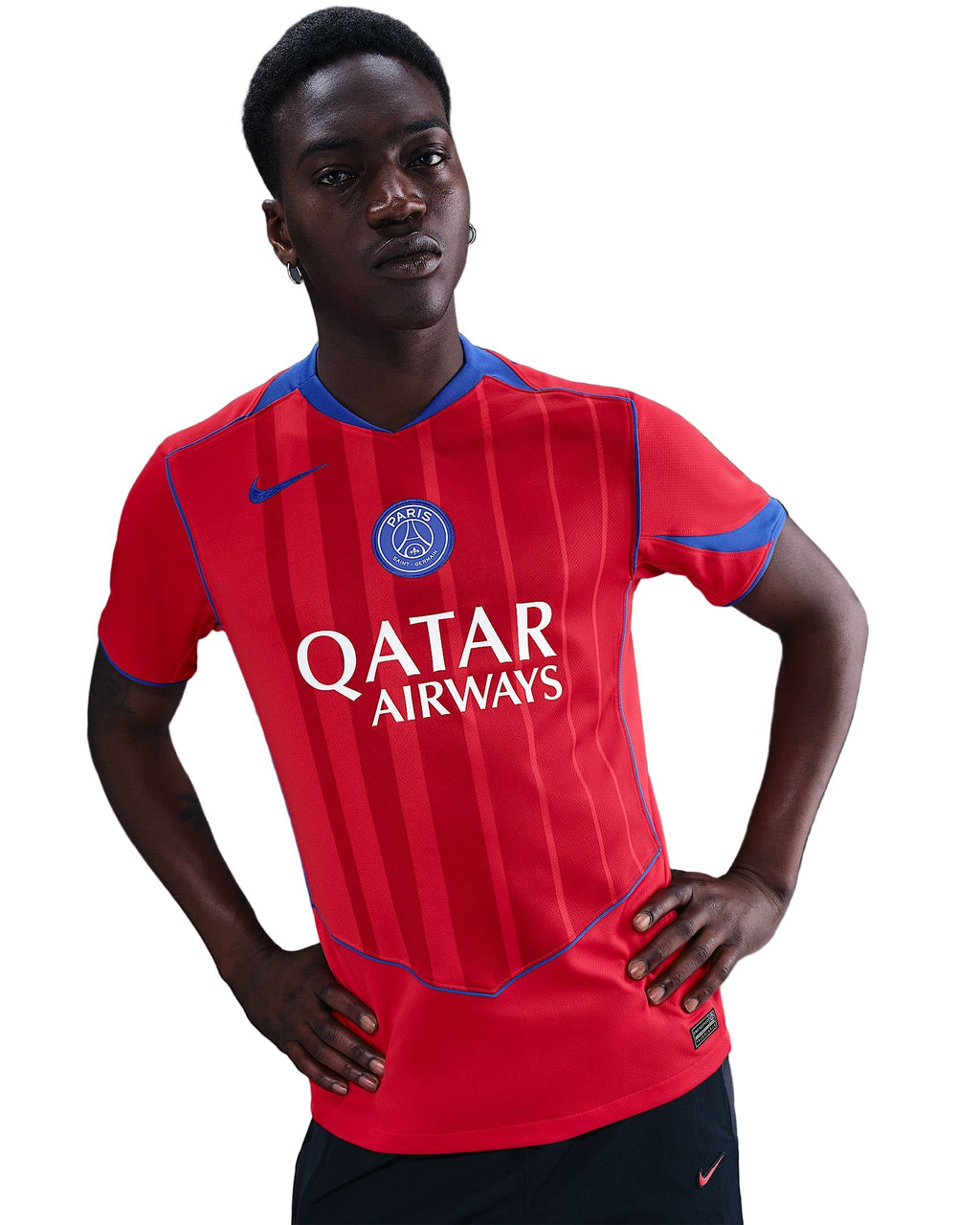 Nike Men's Paris Saint-Germain Archaf Hakimi T90 Third Jersey w/ Champions League Patches 25/26 (Sport Red/Hyper Royal)