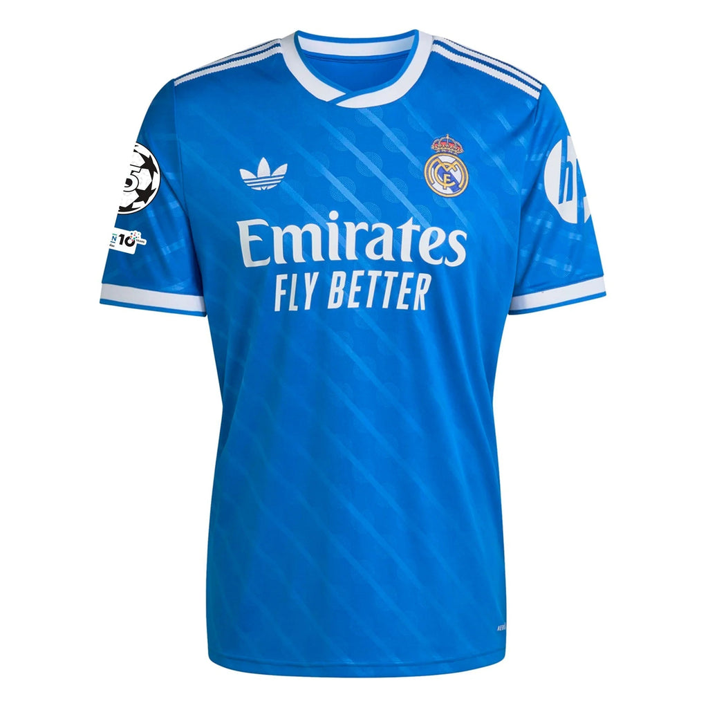 adidas Huijsen Men's Real Madrid Third Jersey 25/26 w/ Champions League Patches (Blue/White)