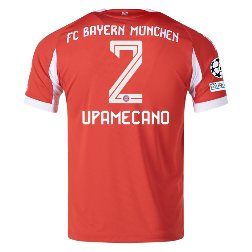 adidas Bayern Munich Upamecano Home Jersey w/ Champions League Patches 25/26 (Red)