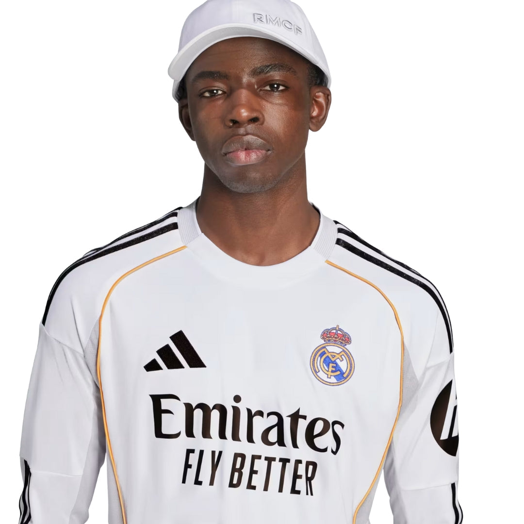 adidas Real Madrid E. Militao Long Sleeve Home Jersey w/ Intercontinental + Champions League Patches 25/26 (White)