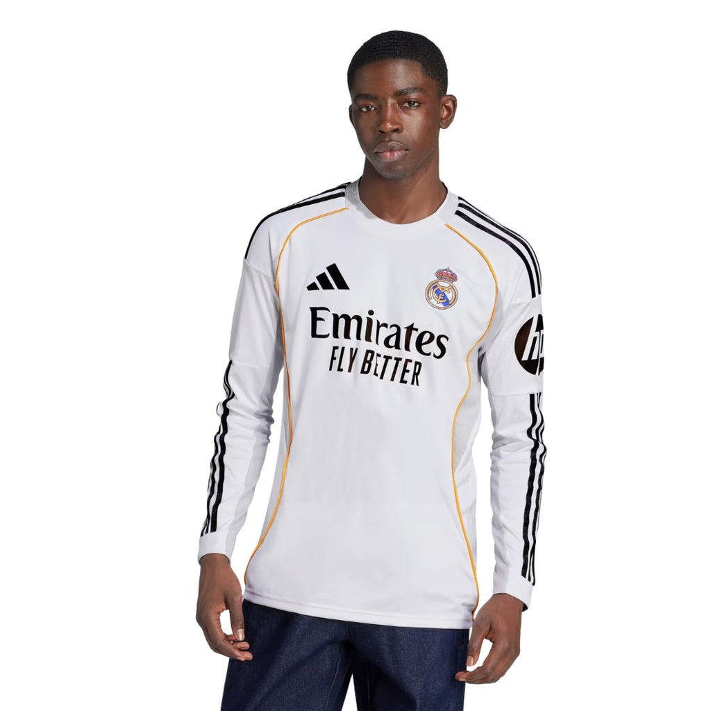 adidas Real Madrid E. Militao Long Sleeve Home Jersey w/ Intercontinental + Champions League Patches 25/26 (White)