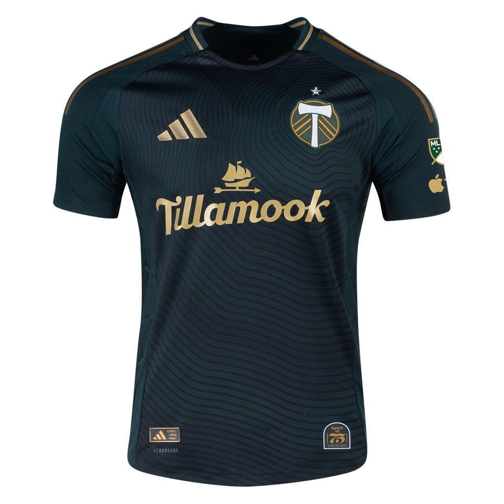 adidas Kevin Kelsy Portland Timbers Authentic Home Jersey w/ MLS & Apple Patch 25/26 (Green/Gold)