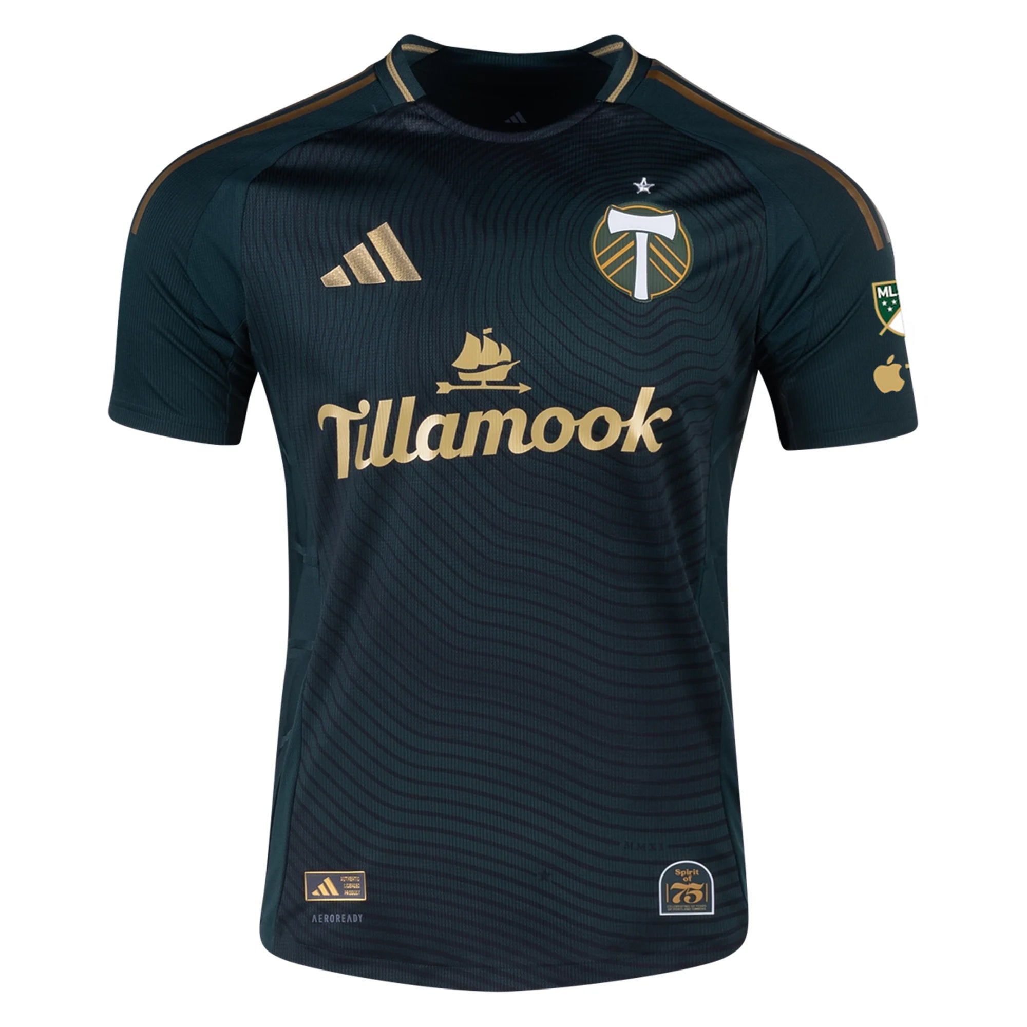 adidas Felipe Mora Portland Timbers Authentic Home Jersey w/ MLS & Apple Patch 25/26 (Green/Gold)