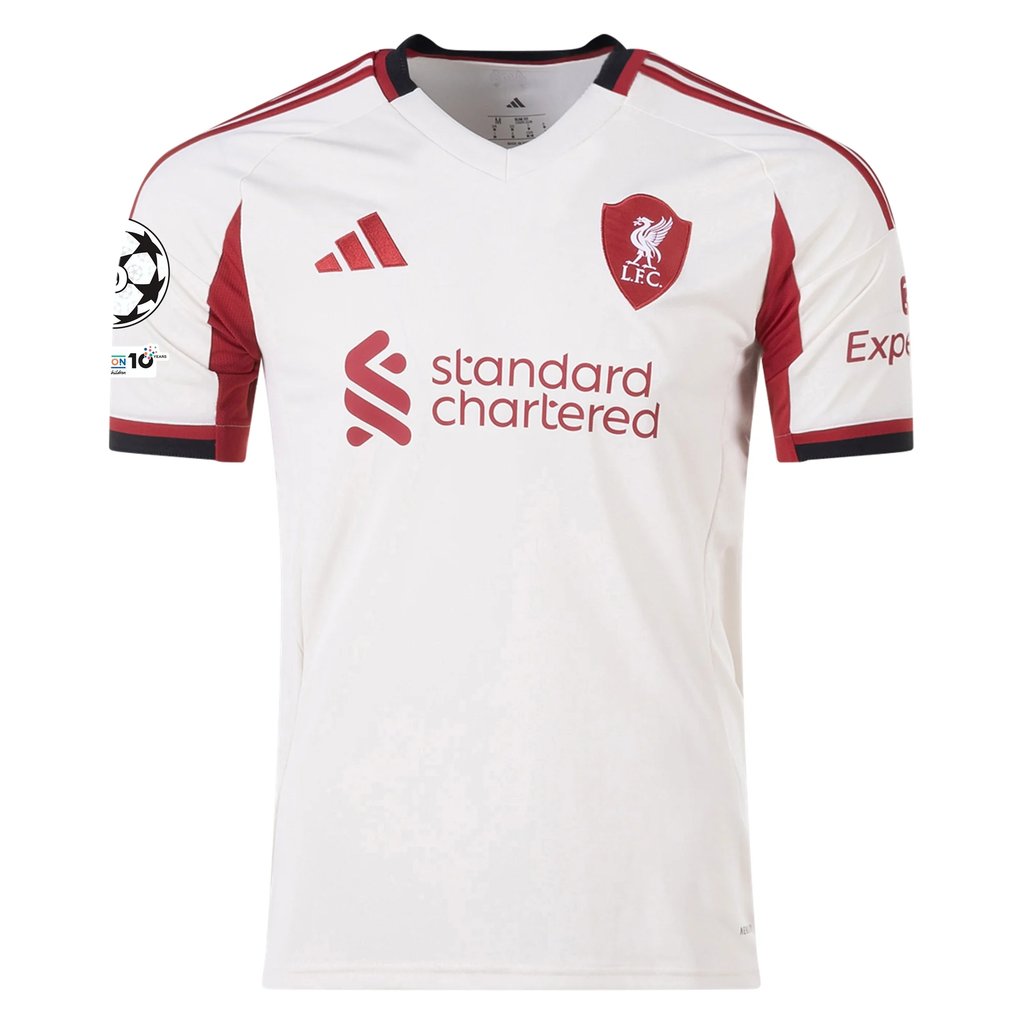 adidas Men's Liverpool Jeremie Frimpong Away Jersey w/ Champions League Patches 25/26 (Wonder White)