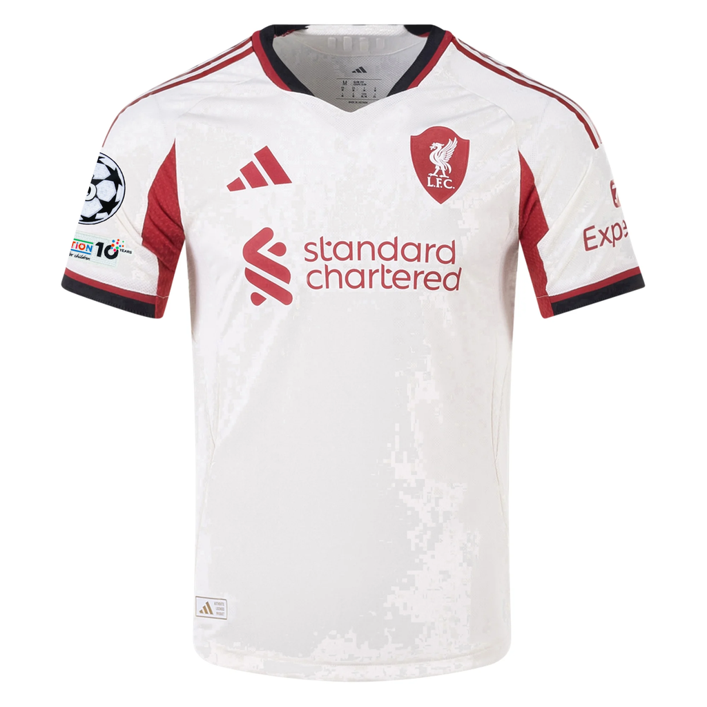 adidas Men's Liverpool Authentic Jeremie Frimpong Away Jersey w/ Champions League Patches 25/26 (Wonder White)