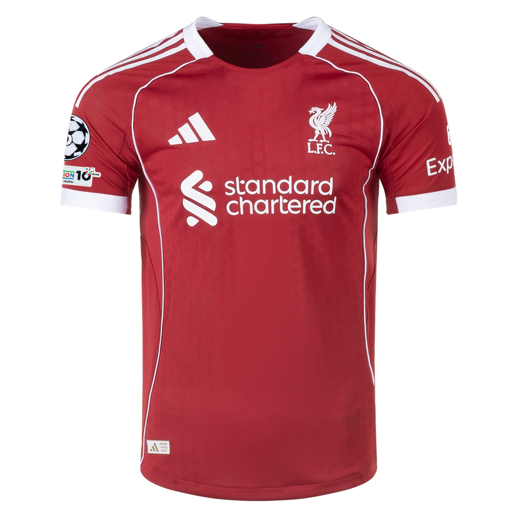adidas Men's Liverpool FC Authentic Endo Home Jersey 25/26 w/ Champions League Patches (Strawberry Red)