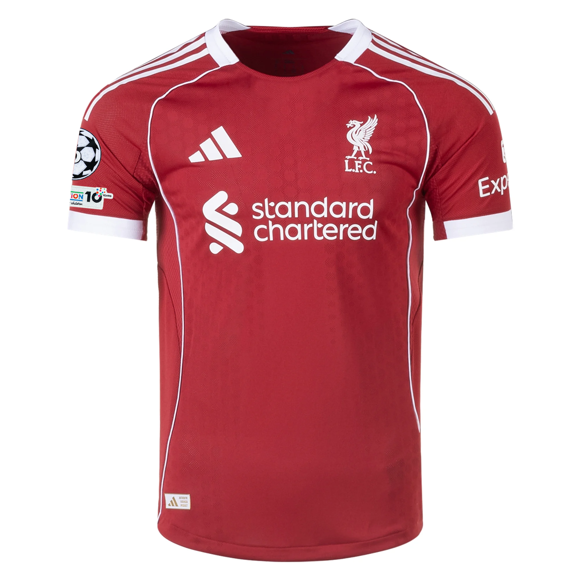 adidas Men's Liverpool FC Authentic Endo Home Jersey 25/26 w/ Champions League Patches (Strawberry Red)