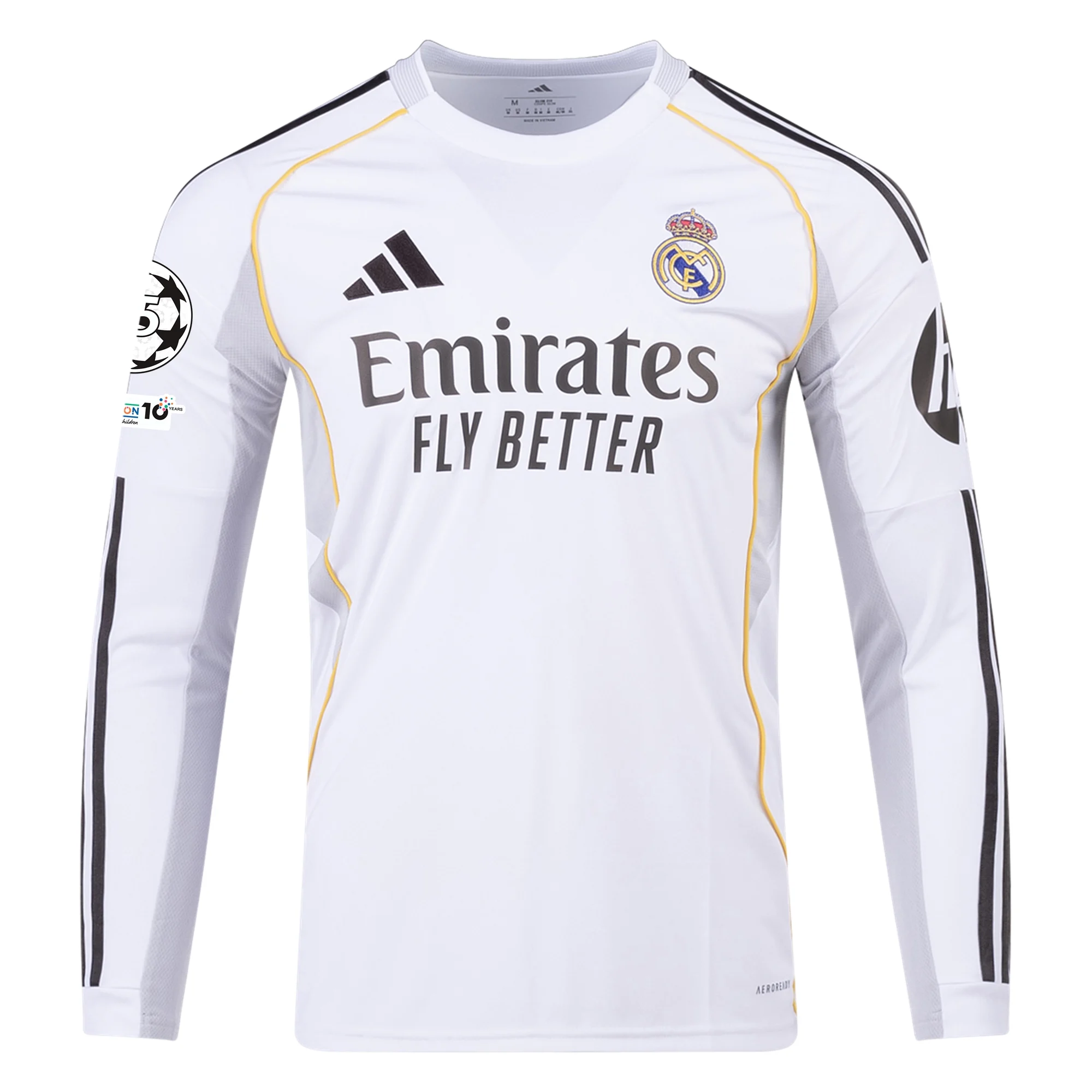 adidas Real Madrid Long Sleeve Home Jersey w/ Champions League Patches 25/26 (White)