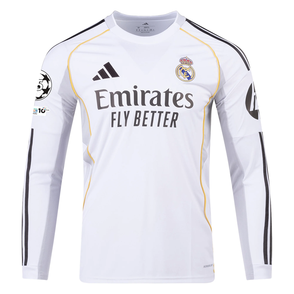 adidas Real Madrid F. Mendy Long Sleeve Home Jersey w/ Champions League Patches 25/26 (White)