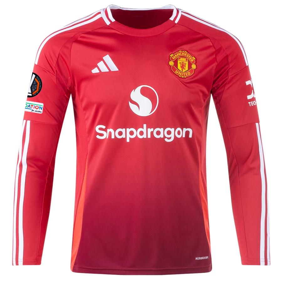 adidas Manchester United Christen Erkisen Long Sleeve Home Jersey w/ Europa League Patches 24/25 (Red)