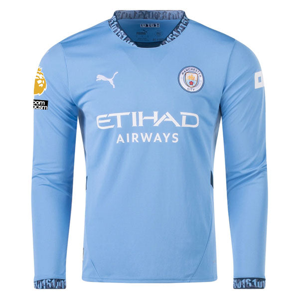 Puma Manchester City Savinho Home Long Sleeve Jersey w/ EPL + No Room For Racism Patch 24/25 (Team Light/Marine Blue)