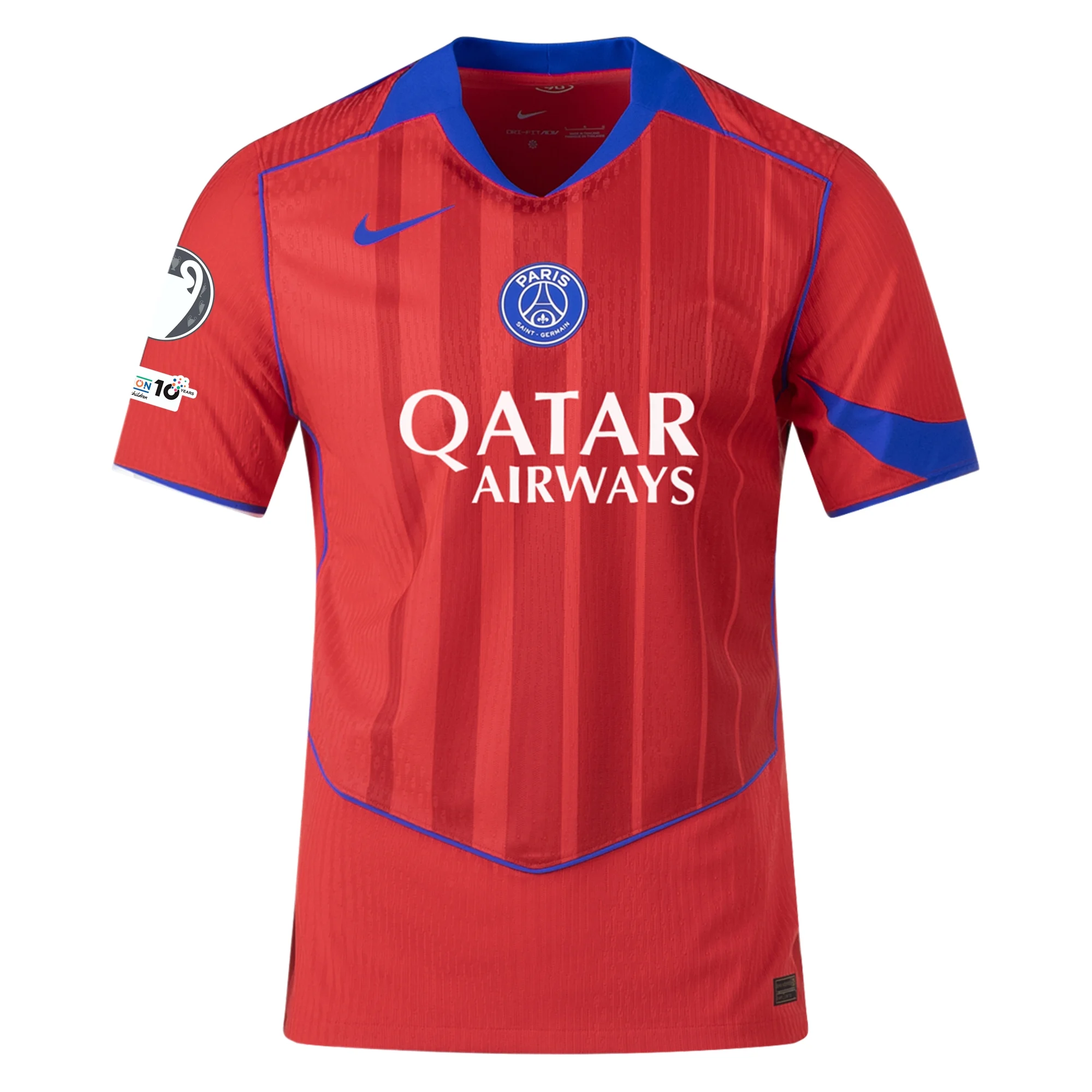 Nike Men's Paris Saint-Germain Authentic Khvicha Kvaratskhelia Third Jersey w/ Champions League Patches 25/26 (Sport Red/Hyper Royal)