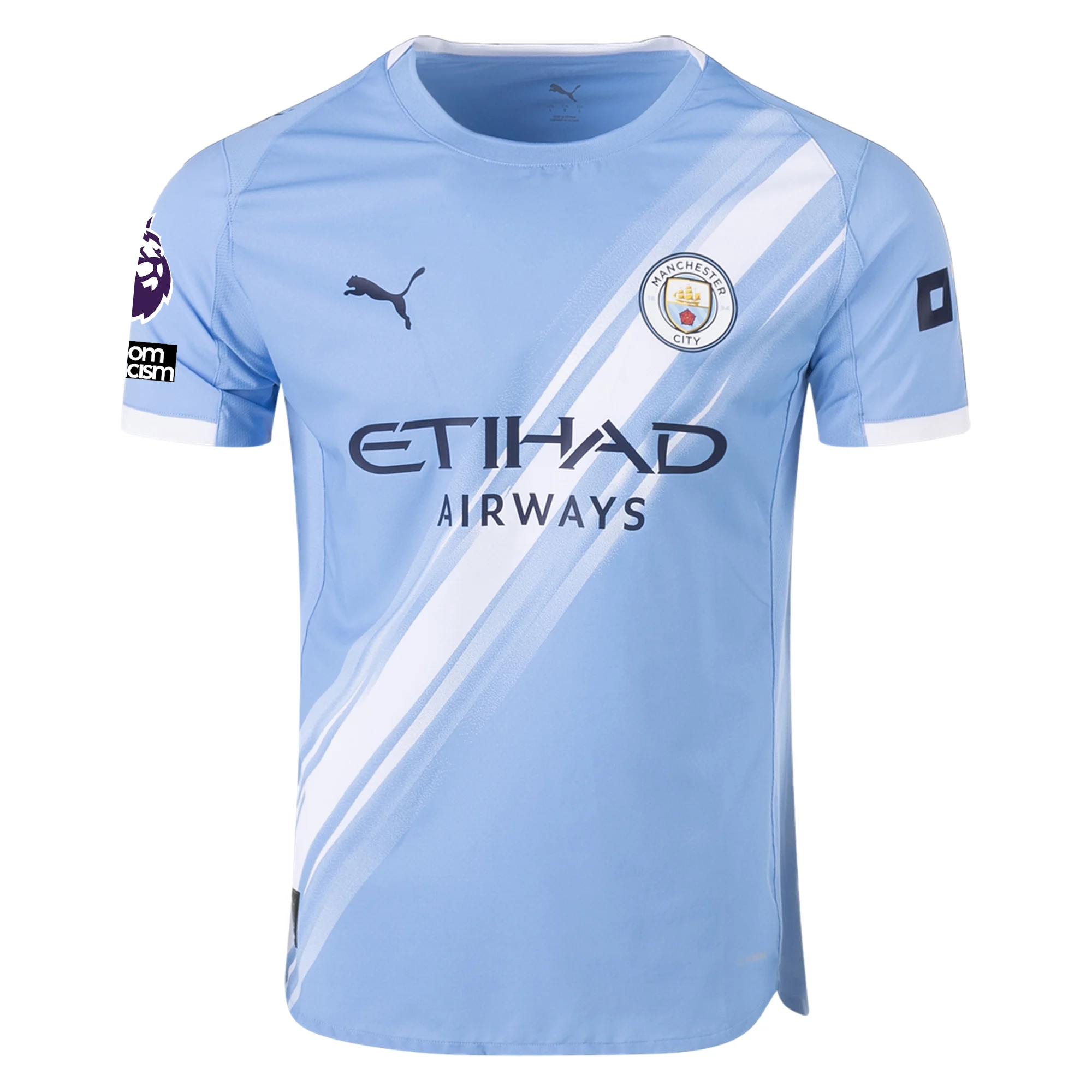 Puma Manchester City Authentic Rodrigo Home Jersey w/ EPL + No Room For Racism Patches 25/26 (Team Light Blue/White)
